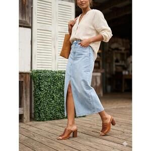 J.Crew Brown Leather wood Mule 4in Heel 10 boho